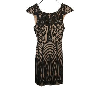 AKIRA Chicago Black and Cream Patterned Mini Dress